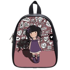 Dolly Girl In Purple School Bag (small) by Valentinaart