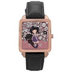 Dolly Girl In Purple Rose Gold Leather Watch 