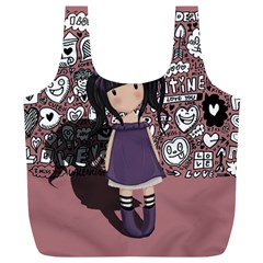 Dolly Girl In Purple Full Print Recycle Bags (l)  by Valentinaart