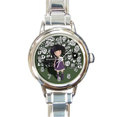 Dolly Girl In Purple Round Italian Charm Watch by Valentinaart