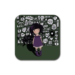 Dolly Girl In Purple Rubber Coaster (square)  by Valentinaart