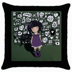 Dolly Girl In Purple Throw Pillow Case (black) by Valentinaart