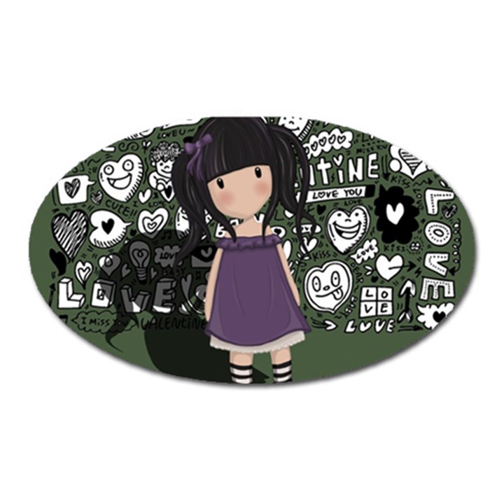 Dolly girl in purple Oval Magnet