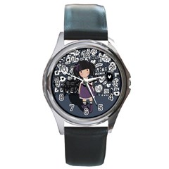 Dolly girl in purple Round Metal Watch