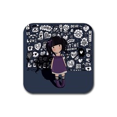 Dolly girl in purple Rubber Coaster (Square) 