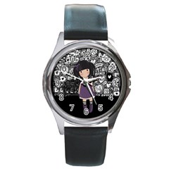 Dolly Girl In Purple Round Metal Watch by Valentinaart