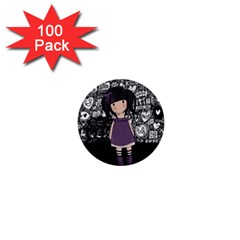 Dolly Girl In Purple 1  Mini Buttons (100 Pack)  by Valentinaart