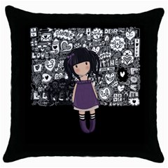 Dolly Girl In Purple Throw Pillow Case (black) by Valentinaart