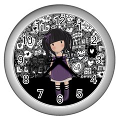 Dolly Girl In Purple Wall Clocks (silver) 