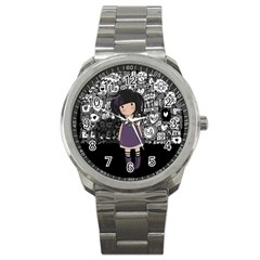 Dolly Girl In Purple Sport Metal Watch by Valentinaart