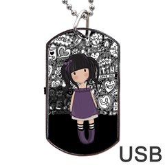 Dolly Girl In Purple Dog Tag Usb Flash (one Side) by Valentinaart