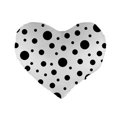 Black On White Polka Dot Pattern Standard 16  Premium Heart Shape Cushions by LoolyElzayat