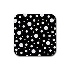 White On Black Polka Dot Pattern Rubber Coaster (square)  by LoolyElzayat