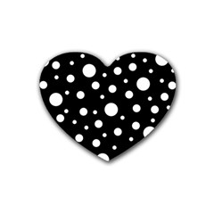 White On Black Polka Dot Pattern Heart Coaster (4 Pack)  by LoolyElzayat