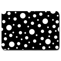 White On Black Polka Dot Pattern Large Doormat  by LoolyElzayat