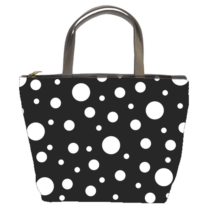 White On Black Polka Dot Pattern Bucket Bags