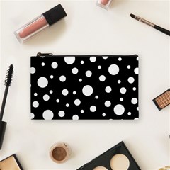 White On Black Polka Dot Pattern Cosmetic Bag (small)  by LoolyElzayat