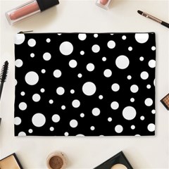 White On Black Polka Dot Pattern Cosmetic Bag (xl) by LoolyElzayat