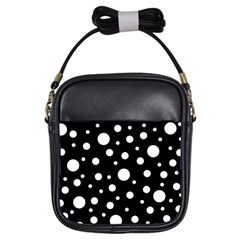 White On Black Polka Dot Pattern Girls Sling Bags by LoolyElzayat