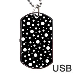 White On Black Polka Dot Pattern Dog Tag Usb Flash (one Side) by LoolyElzayat