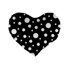 White On Black Polka Dot Pattern Standard 16  Premium Heart Shape Cushions by LoolyElzayat