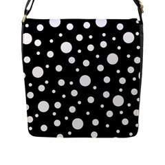 White On Black Polka Dot Pattern Flap Messenger Bag (l)  by LoolyElzayat