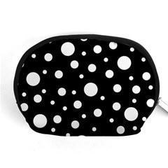 White On Black Polka Dot Pattern Accessory Pouches (medium)  by LoolyElzayat