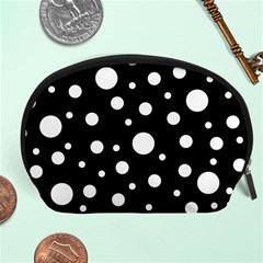 White On Black Polka Dot Pattern Accessory Pouches (large)  by LoolyElzayat