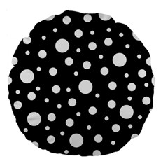 White On Black Polka Dot Pattern Large 18  Premium Flano Round Cushions by LoolyElzayat