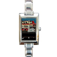 Hot Dogs And A Juke Box s Rectangular Italian Charm Watch by JULIEGRIMSHAWARTS