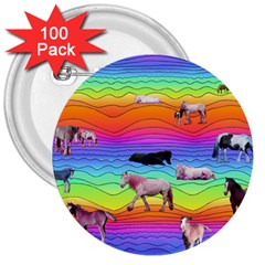 Horses In Rainbow 3  Buttons (100 Pack)  by CosmicEsoteric