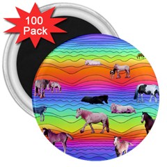 Horses In Rainbow 3  Magnets (100 Pack) by CosmicEsoteric