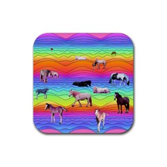 Horses In Rainbow Rubber Coaster (square)  by CosmicEsoteric