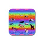 Horses in Rainbow Rubber Square Coaster (4 pack)  Front