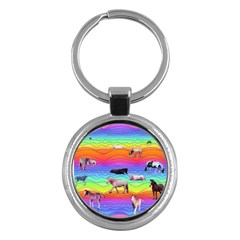 Horses In Rainbow Key Chains (round) 