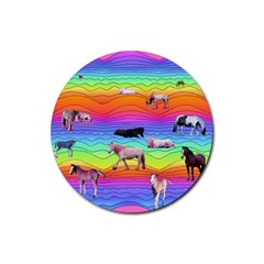 Horses In Rainbow Rubber Coaster (round)  by CosmicEsoteric