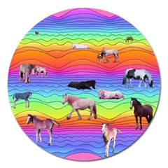 Horses In Rainbow Magnet 5  (round) by CosmicEsoteric