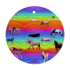 Horses In Rainbow Round Ornament (two Sides)