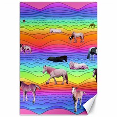 Horses In Rainbow Canvas 12  X 18   by CosmicEsoteric