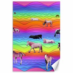 Horses In Rainbow Canvas 24  X 36  by CosmicEsoteric