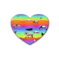 Horses In Rainbow Heart Coaster (4 Pack)  by CosmicEsoteric