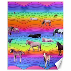 Horses In Rainbow Canvas 11  X 14   by CosmicEsoteric