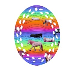 Horses In Rainbow Ornament (oval Filigree)