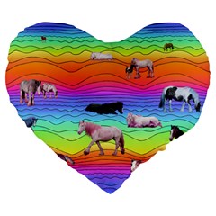 Horses In Rainbow Large 19  Premium Heart Shape Cushions