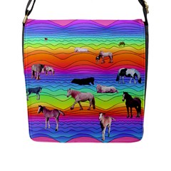 Horses In Rainbow Flap Messenger Bag (l)  by CosmicEsoteric