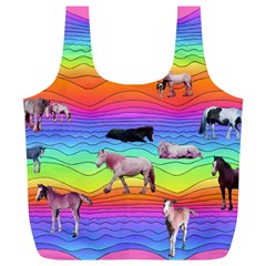 Horses In Rainbow Full Print Recycle Bags (l)  by CosmicEsoteric