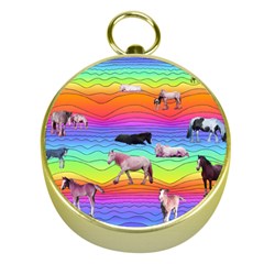 Horses In Rainbow Gold Compasses