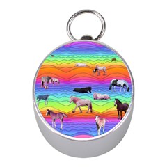 Horses In Rainbow Mini Silver Compasses by CosmicEsoteric