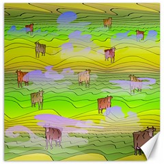 Cows and Clouds in the Green Fields Canvas 16  x 16  