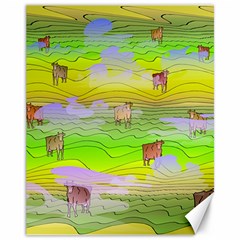 Cows And Clouds In The Green Fields Canvas 11  X 14   by CosmicEsoteric